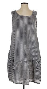 ITALIAN "PURE VENICE" 100% LINEN Sleeveless Striped Dress Gray / White S M L XL